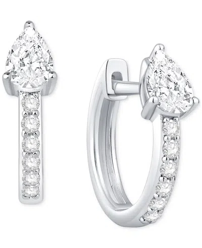 Macy's Diamond Pear & Round Small Hoop Earrings (5/8 Ct. T.w.) In 10k White Gold