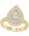 Macy's Diamond Pear Double Halo Engagement Ring (1 Ct. T.w.) In 14k Gold In Yellow Gold
