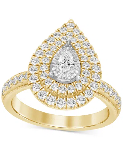 Macy's Diamond Pear Double Halo Engagement Ring (1 Ct. T.w.) In 14k Gold In Yellow Gold