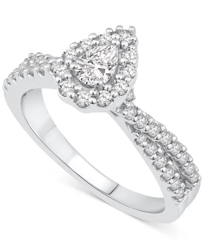 Macy's Diamond Pear Halo Engagement Ring (5/8 Ct. T.w.) In 14k White Gold