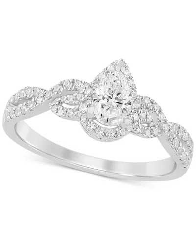 Macy's Diamond Pear Halo Twist Engagement Ring (3/4 Ct. T.w.) In 14k White Gold