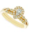MACY'S DIAMOND PEAR SHAPED CLUSTER HALO BRIDAL SET (1/2 CT. T.W.) IN 14K GOLD