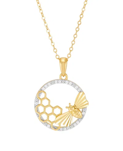 Macy's Diamond Pendant Necklace (1/10 Ct. T.w.) In 14k Yellow Gold Plated Over Sterling Silver And Rhodium