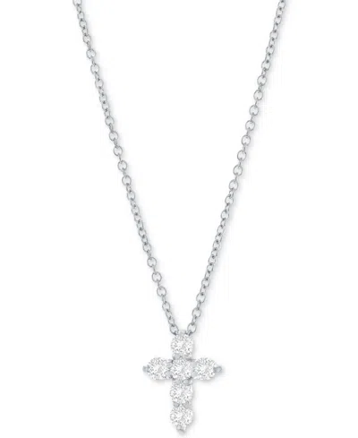 Macy's Diamond Petite Cross Pendant Necklace (1/3 Ct. T.w.) In 14k White Or Yellow Gold, 16" + 2" Extender In White Gold
