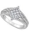 Macy's Diamond Princess & Round Halo Cluster Split Shank Ring (5/8 Ct. T.w.) In 14k White Gold In White Gold