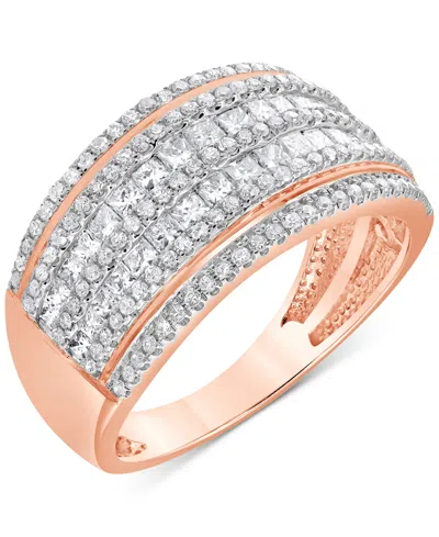 Macy's Diamond Princess & Round Multirow Statement Ring (1 Ct. T.w.) In 14k Rose Gold