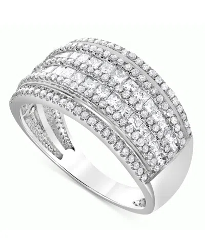 Macy's Diamond Princess & Round Multirow Statement Ring (1 Ct. T.w.) In 14k White Gold