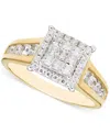 Macy's Diamond Princess & Round Square Halo Cluster Ring (1 Ct. T.w.) In 14k Two-tone Gold In Two Tone