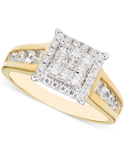 Macy's Diamond Princess & Round Square Halo Cluster Ring (1 Ct. T.w.) In 14k Two-tone Gold In Two Tone