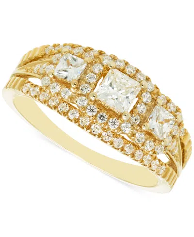 Macy's Diamond Princess & Round Three Stone Engagement Ring (1 Ct. T.w.) In 14k Gold In Yellow Gold