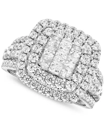 Macy's Diamond Princess Cluster Double Halo Engagement Ring (2 Ct. T.w.) In 14k White Gold
