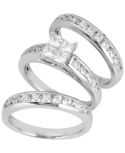 Macy's Diamond Princess Cut 3-pc. Bridal Set (2 Ct. T.w.) In 14k White Gold In Metallic