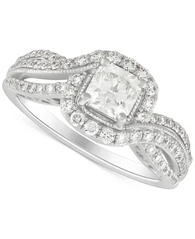 Macy's Diamond Princess-cut Diamond Halo Swirl Engagement Ring (1-1/4 Ct. T.w.) In 14k White Gold
