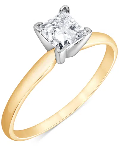 Macy's Diamond Princess-cut Solitaire Ring (3/4 Ct. T.w.) In 14k Yellow & White Gold In Yellow Gold