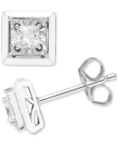 Macy's Diamond Princess Cut Square Frame Stud Earrings (1/4 Ct. T.w.) In 14k White Gold