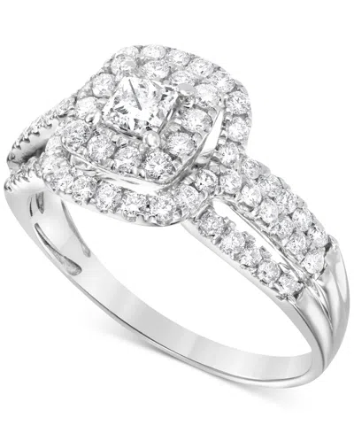 Macy's Diamond Princess Double Halo Triple Row Engagement Ring (1 Ct. T.w.) In 14k White Gold