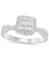 Macy's Diamond Princess Halo Cluster Engagement Ring (1 Ct. T.w) In 14k White Gold In White Gold