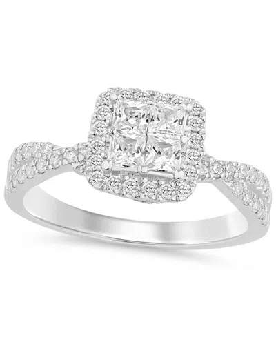 Macy's Diamond Princess Halo Cluster Engagement Ring (1 Ct. T.w) In 14k White Gold