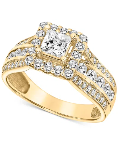 Macy's Diamond Princess Halo Triple Row Engagement Ring (1-1/2 Ct. T.w.) In 14k Gold In Yellow Gold