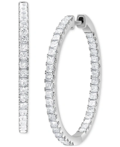 Macy's Diamond Princess In & Out Medium Hoop Earrings (2 Ct. T.w.) In 14k White Gold