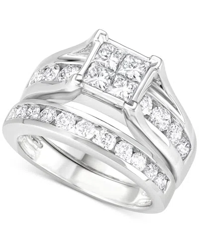 Macy's Diamond Princess Quad Channel Bridal Set (2 Ct. T.w.) In 14k White Gold
