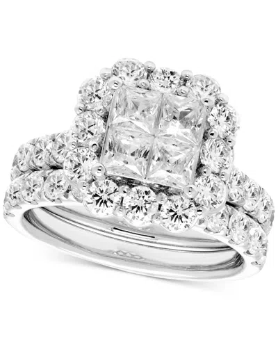 Macy's Diamond Princess Quad Cluster Halo Bridal Set (3-1/4 Ct. T.w.) In 14k White Gold