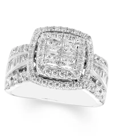 Macy's Diamond Princess Quad Cluster Halo Engagement Ring (2 Ct. T.w.) In 14k White Gold