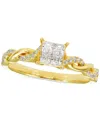 Macy's Diamond Princess Quad Cluster Twist Shank Engagement Ring (1/2 Ct. T.w.) In 14k Gold In Yellow Gold