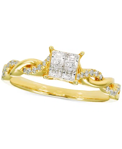 Macy's Diamond Princess Quad Cluster Twist Shank Engagement Ring (1/2 Ct. T.w.) In 14k Gold In Yellow Gold