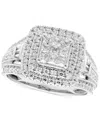 Macy's Diamond Princess Shaped Cluster Multirow Engagement Ring (1 Ct. T.w.) In 14k White Gold In Silver