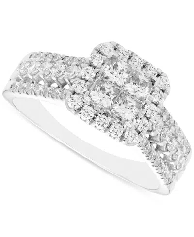 Macy's Diamond Quad Cluster Halo Engagement Ring (1 Ct. T.w.) In 14k White Gold In Metallic
