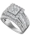 Macy's Diamond Quad Halo Engagement Ring (3 Ct. T.w.) In 14k White Gold In Metallic