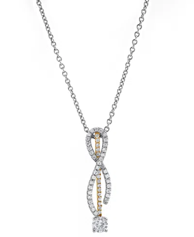 Macy's Diamond Ribbon Inspired 18" Pendant Necklace (1/2 Ct. T.w.) In 14k Two-tone Gold