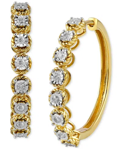 Macy's Diamond Rope-frame Medium Hoop Earrings (1/4 Ct. T.w.) In Sterling Silver Or Gold-plated Sterling Si In Gold-plated Sterling Silver