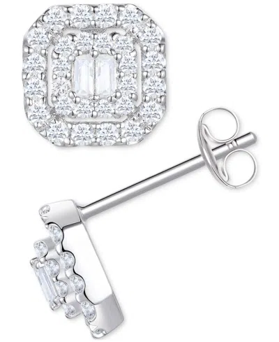 Macy's Diamond Round & Baguette Cluster Stud Earrings (1/2 Ct. T.w.) In 14k White Or Yellow Gold In White Gold