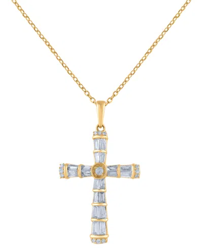 Macy's Diamond Round & Baguette Cross 18" Pendant Necklace (1/2 Ct. T.w.) In Yellow Gold