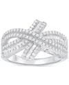 Macy's Diamond Round & Baguette Crossover Ring (3/4 Ct. T.w.) In Sterling Silver In Sterling Silver