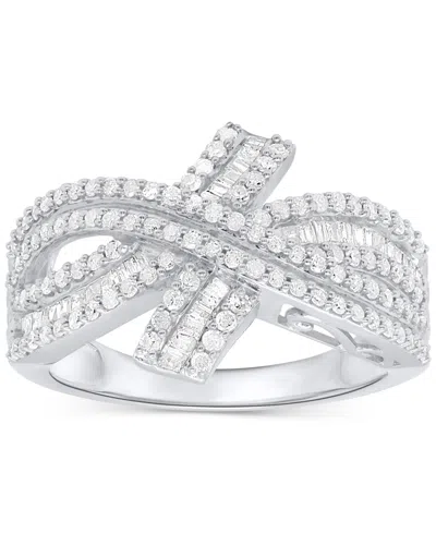 Macy's Diamond Round & Baguette Crossover Ring (3/4 Ct. T.w.) In Sterling Silver