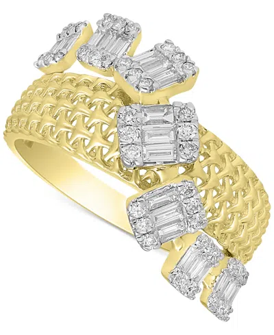 Macy's Diamond Round & Baguette Crossover Statement Ring (3/4 Ct. Tw) In 14k White Or Yellow Gold