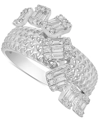 Macy's Diamond Round & Baguette Crossover Statement Ring (3/4 Ct. Tw) In 14k White Or Yellow Gold In White Gold