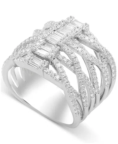 Macy's Diamond Round & Baguette Crossover Wide Statement Ring (1-3/4 Ct. T.w.) In 14k White Gold
