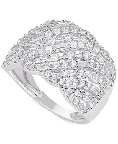 Macy's Diamond Round & Baguette Diagonal Openwork Cluster Ring (1-1/2 Ct. T.w.) In 14k White Gold