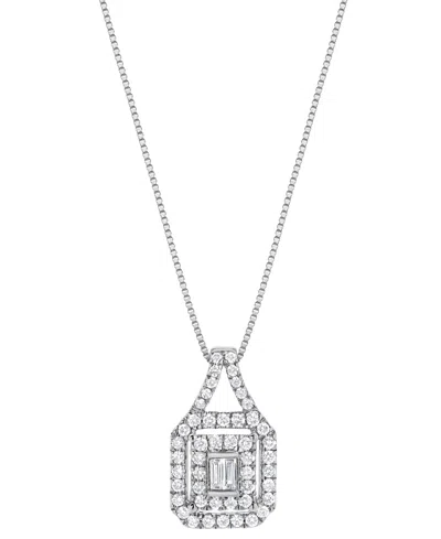 Macy's Diamond Round & Baguette Double Halo 18" Pendant Necklace (1/2 Ct. T.w.) In 14k White Gold