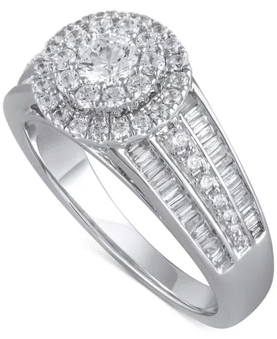 Macy's Diamond Round & Baguette Double Halo Engagement Ring (1 Ct. T.w.) In 14k White Gold