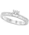 Macy's Diamond Round & Baguette Engagement Ring (3/4 Ct. T.w.) In 14k White Gold In White Gold