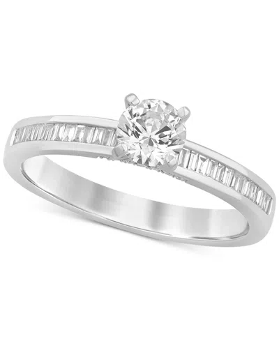 Macy's Diamond Round & Baguette Engagement Ring (3/4 Ct. T.w.) In 14k White Gold