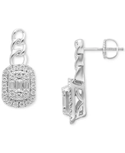 Macy's Diamond Round & Baguette Halo Cluster Drop Earrings (1/3 Ct. T.w.) In 14k White Gold