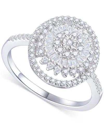 Macy's Diamond Round & Baguette Halo Cluster Ring (1/2 Ct. T.w.) In 10k White Gold