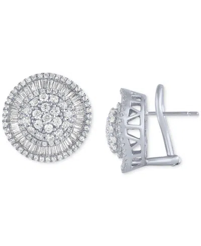 Macy's Diamond Round & Baguette Halo Cluster Stud Earrings (2 Ct. T.w.) In 14k White Gold