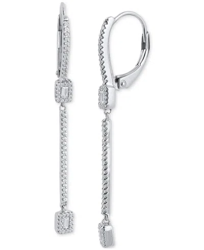 Macy's Diamond Round & Baguette Linear Leverback Drop Earrings (1/3 Ct. T.w.) In 14k White Gold In Metallic